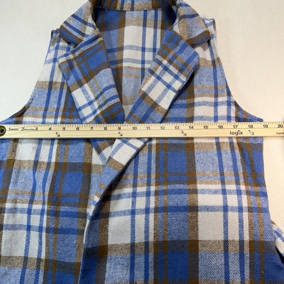 light blue flannel plaid long vest sleeveless coat - Picture 5 of 6